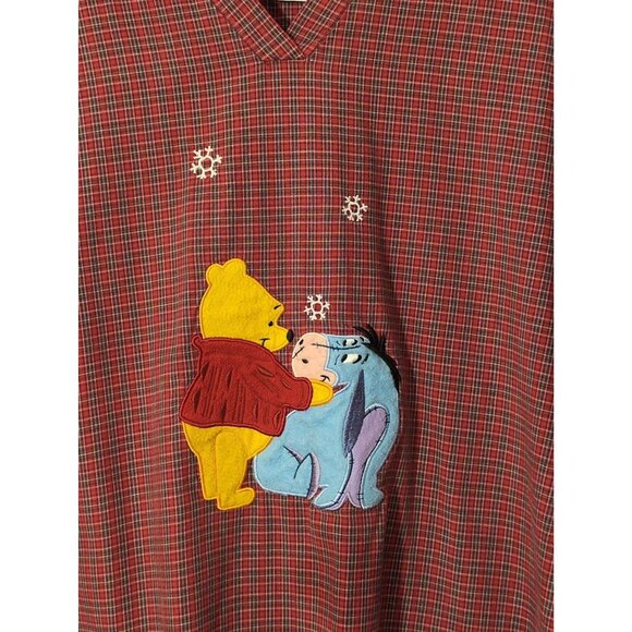 Disney Winnie The Pooh Eeyore Nightshirt Pajamas Womens M‎ Red Plaid Winter - Picture 3 of 6